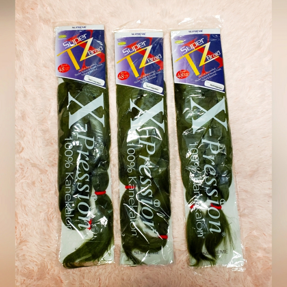 3 packs of SUPER X TZ BRAID (TEASED) Nolivegreen